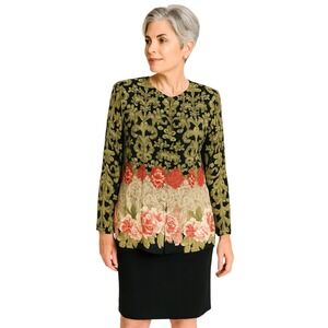 Enge Collection Vintage Floral Damask Print Skirt Set Size 8 New Long Sleeves‎